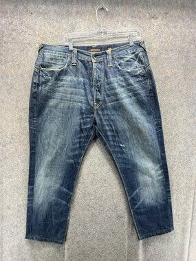 Ed Hardy Jeans Mens 36x34 Blue Relaxed Straight Denim Distressed Medium Wash